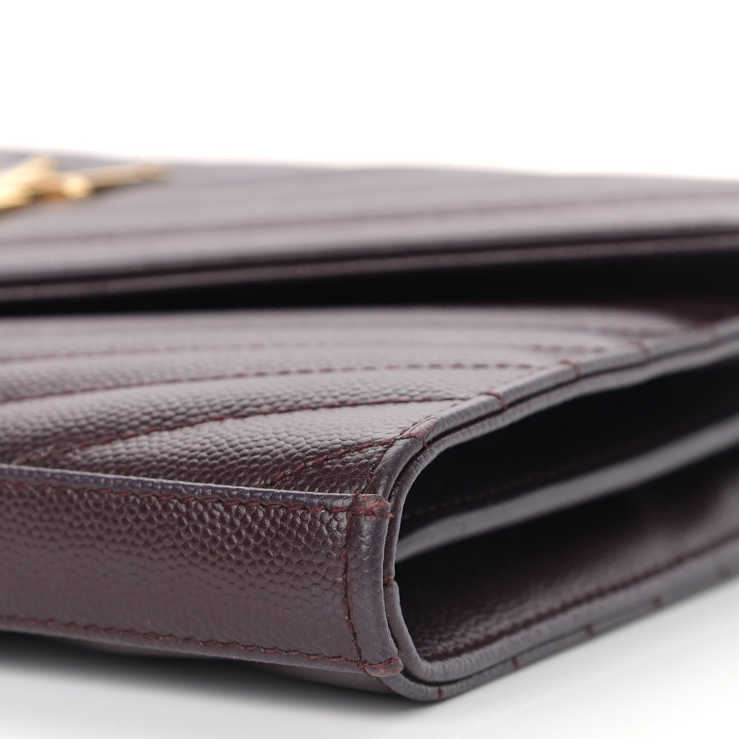 Saint Laurent Grain De Poudre Matelasse Chevron Monogram Chain Wallet Palissandre 10 of 15