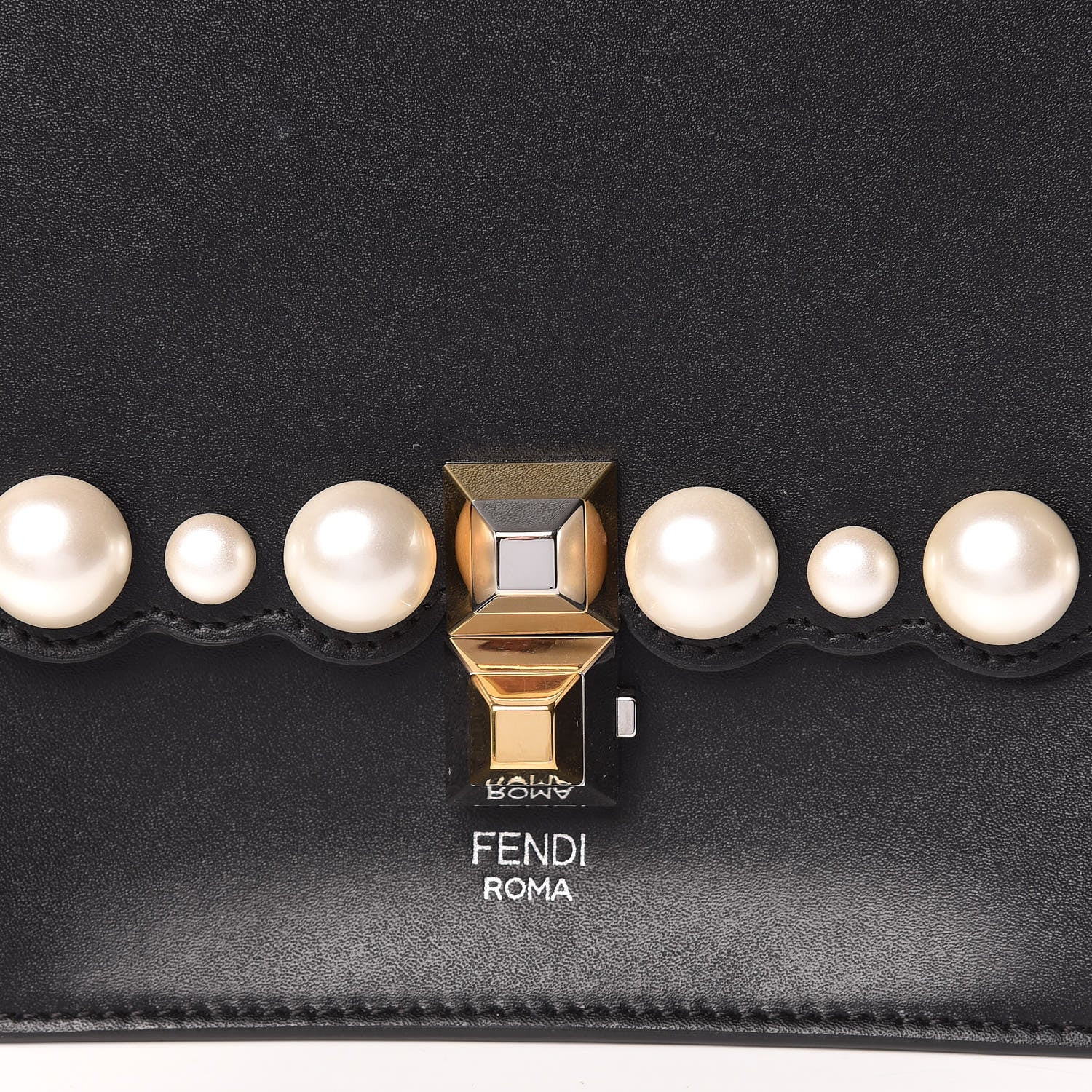 Fendi Vitello Liberty Pearl Scalloped Studded Small Kan I Shoulder Bag Black 10 of 10