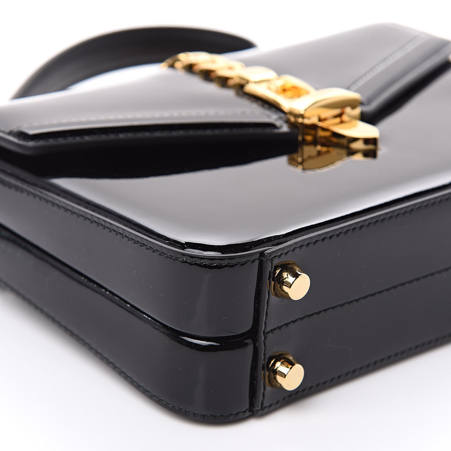 Mousse Top Patent Mini Sylvie 1969 Top Handle Bag Black