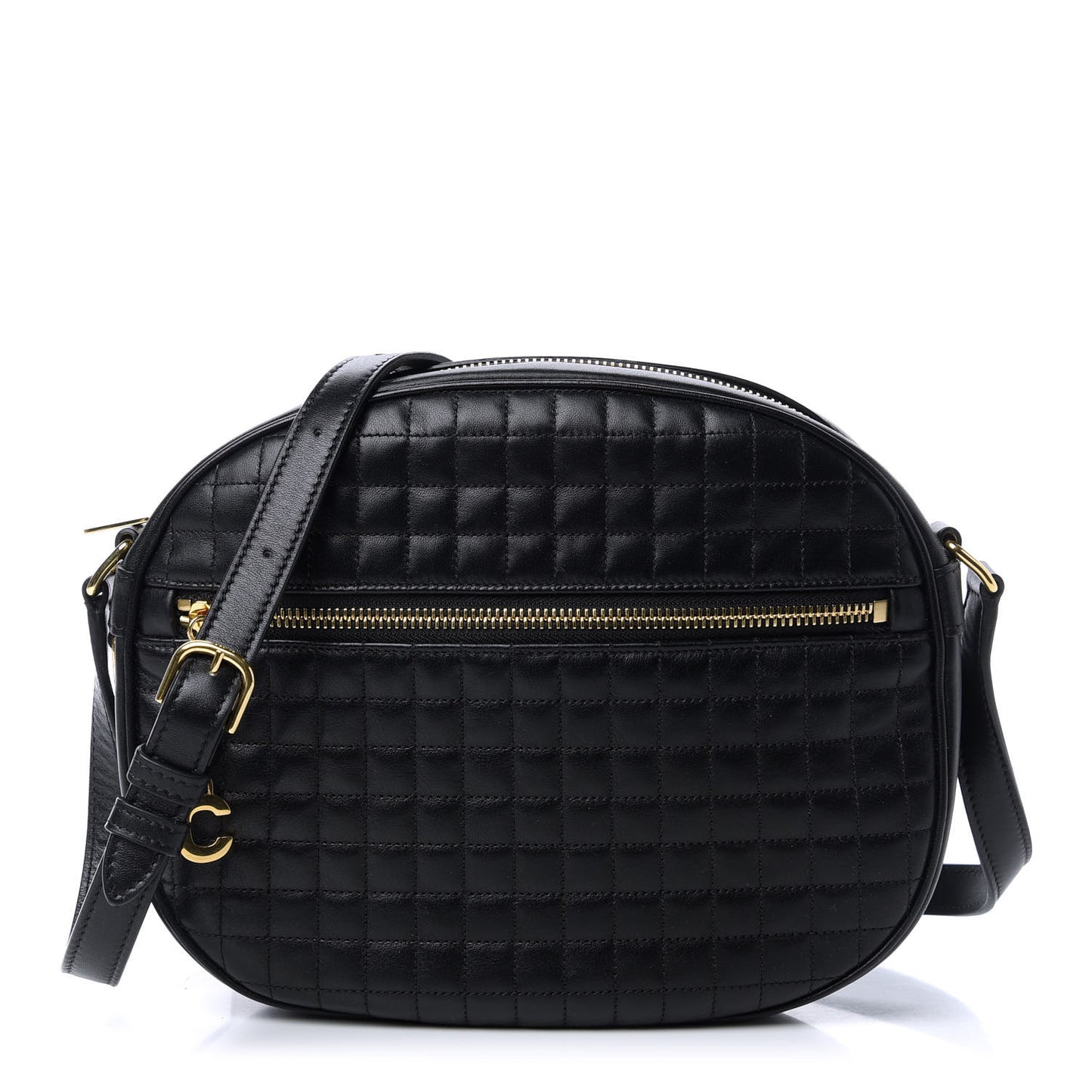 Calfskin Quilted Medium C Charm Bag Black