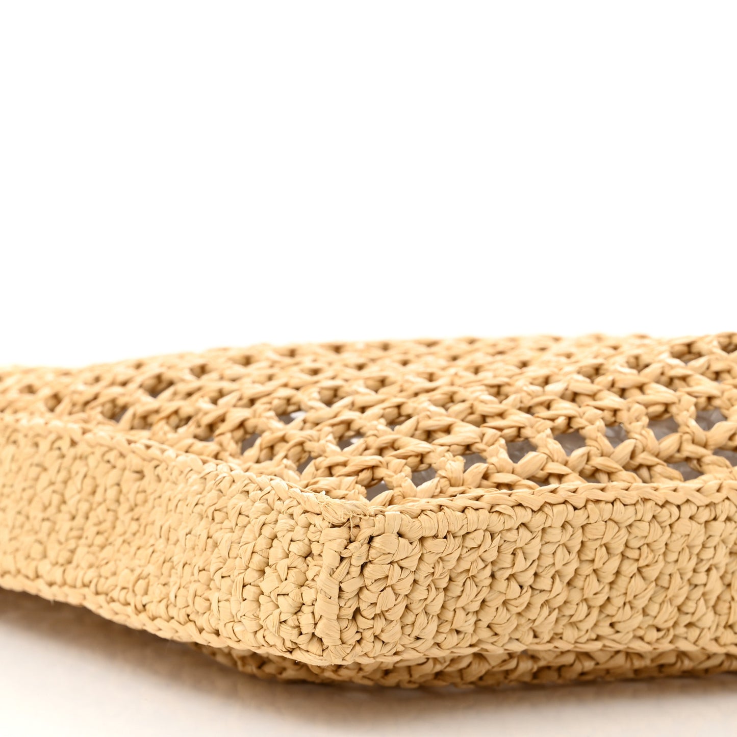 Yarn Raffia Effect Crochet Logo Embroidered Tote Bag Naturale