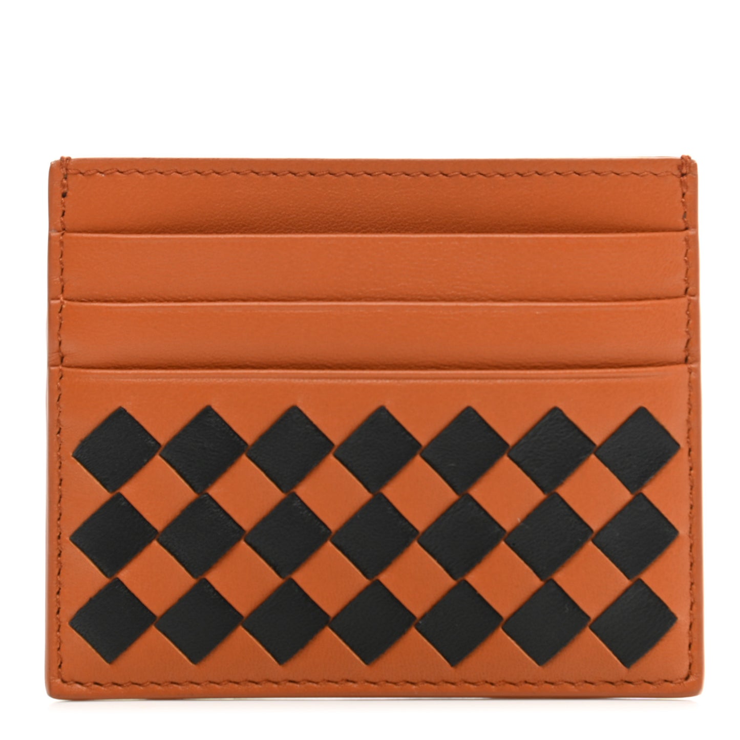 Nappa Intrecciato Woven Bi-Color Card Holder Tan Black