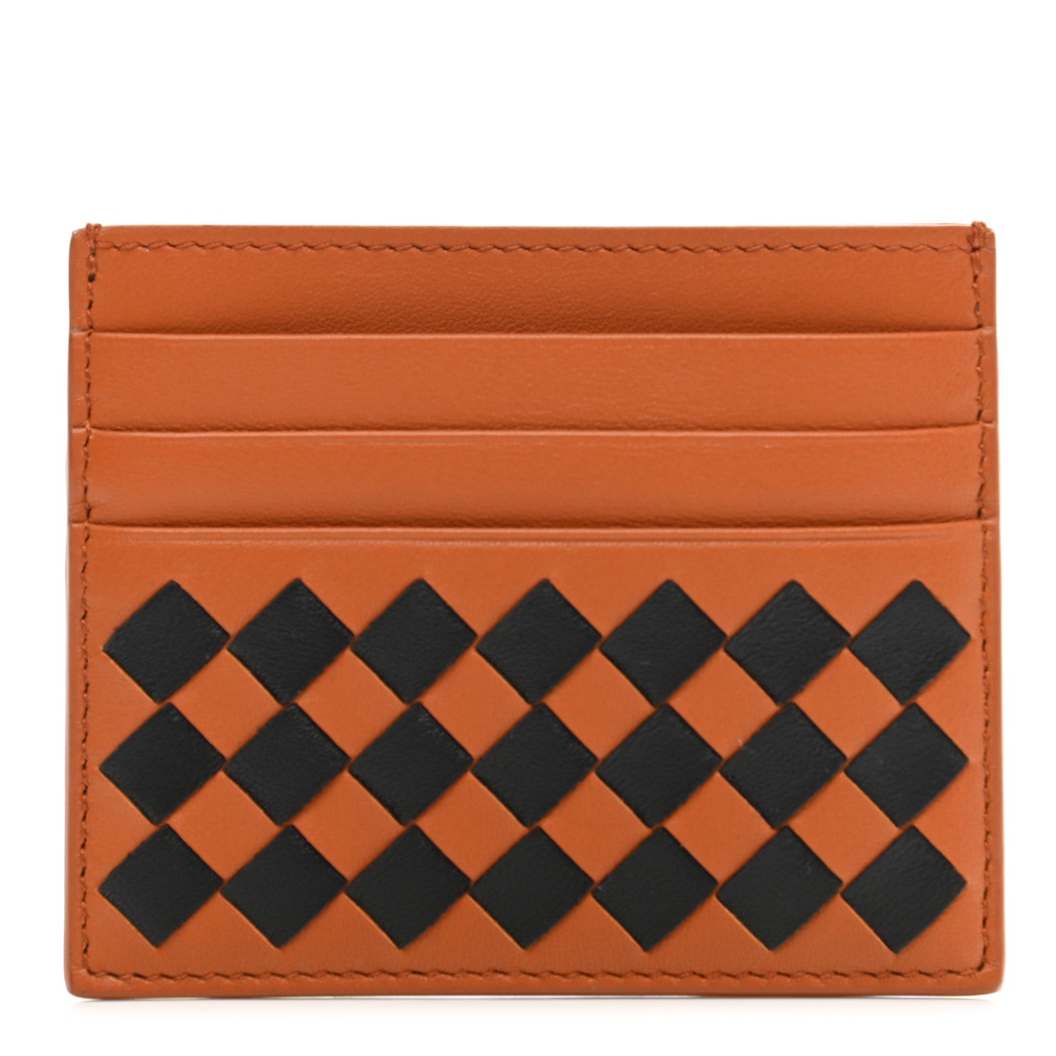 Bottega Veneta Nappa Intrecciato Woven Bi-Color Card Holder Tan Black 1 of 8