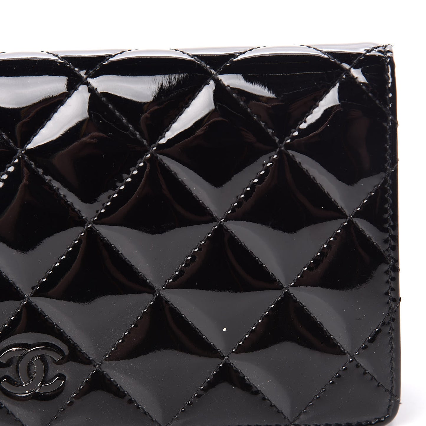 Patent Quilted Yen Wallet Black