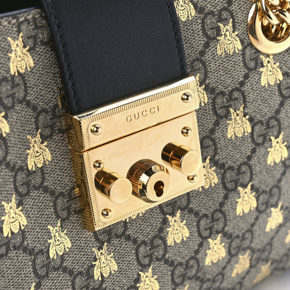 Gucci GG Supreme Monogram Bees Small Padlock Tote Beige Oro Black 9 of 14