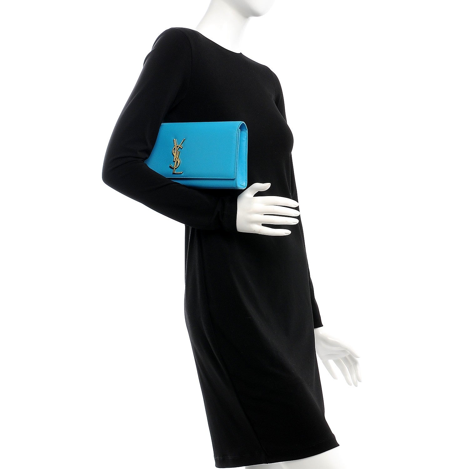 Saint Laurent Grain De Poudre Classic Monogram Clutch Turquoise 2 of 9