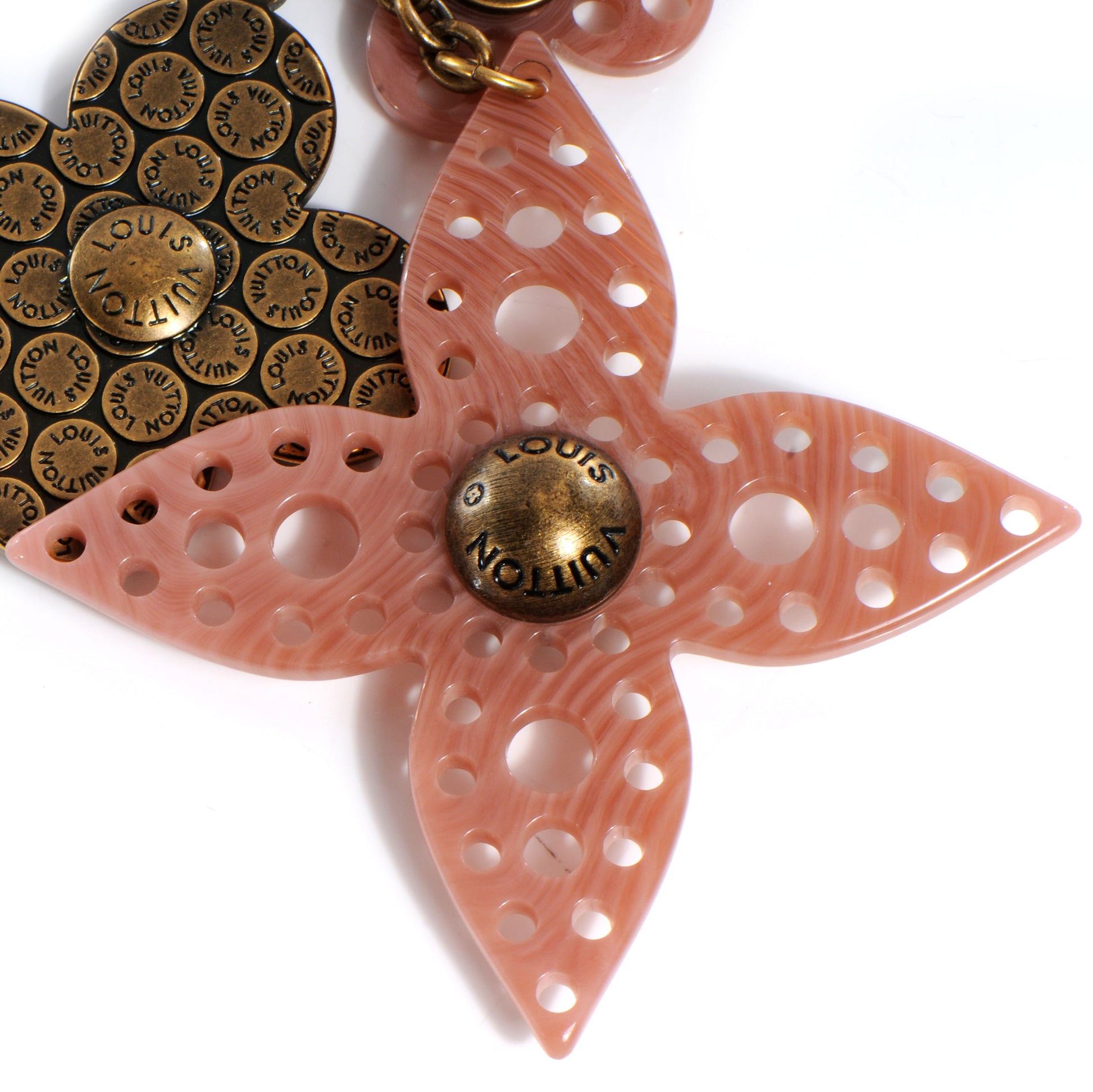 Louis Vuitton Antiqued Brass and Resin Rock Flower Bag Charm 4 of 4