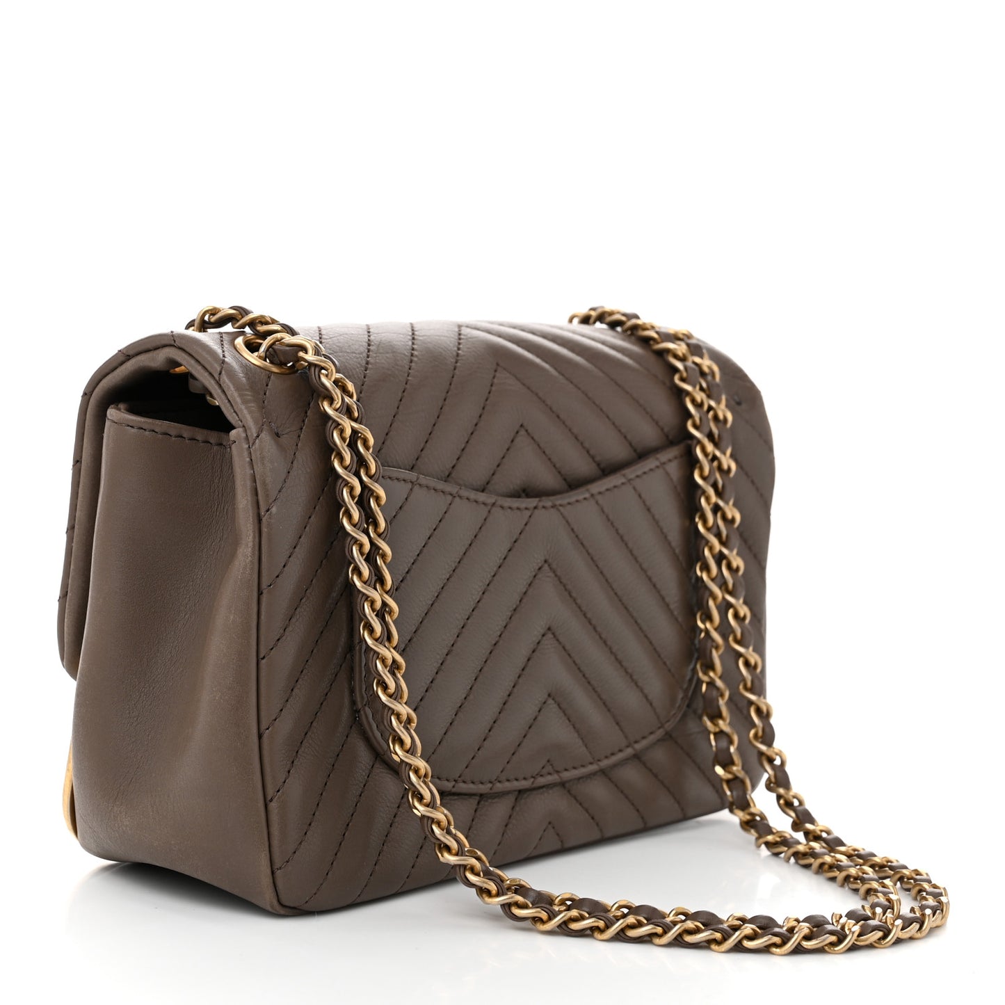 Calfskin Chevron Quilted Mini Rock The Corner Flap Brown