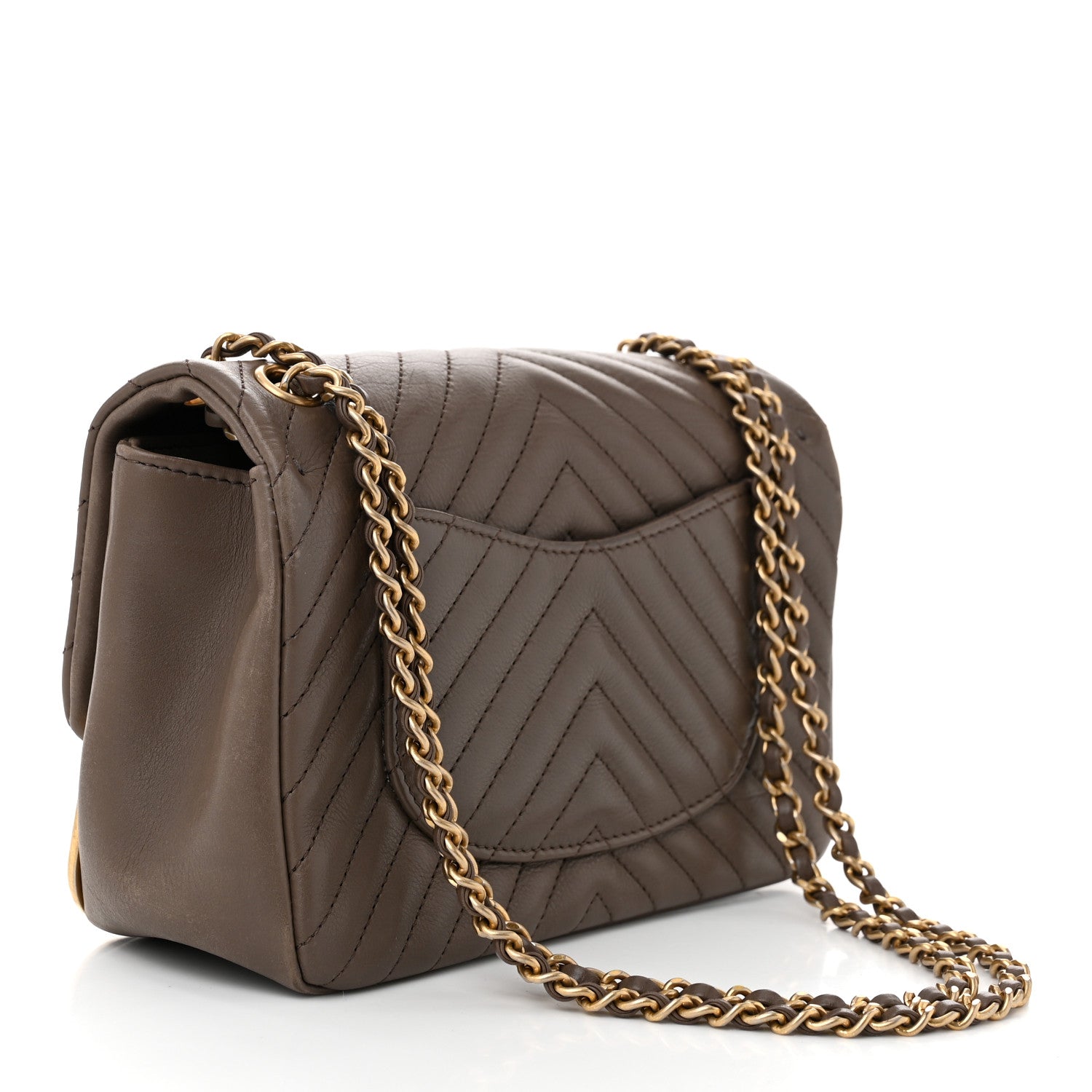 Chanel Calfskin Chevron Quilted Mini Rock The Corner Flap Brown 3 of 11