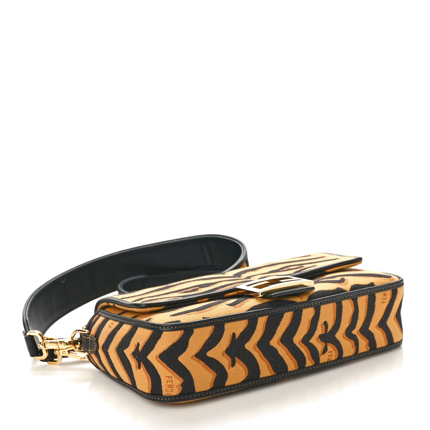 Fendi Canvas Chinese New Year Tiger Embroidered Baguette Black Dark Yellow 4 of 9