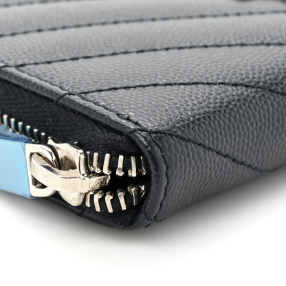 Saint Laurent Grain De Poudre Matelasse Chevron Monogram Small Zip Around Wallet Deep Marine 10 of 11