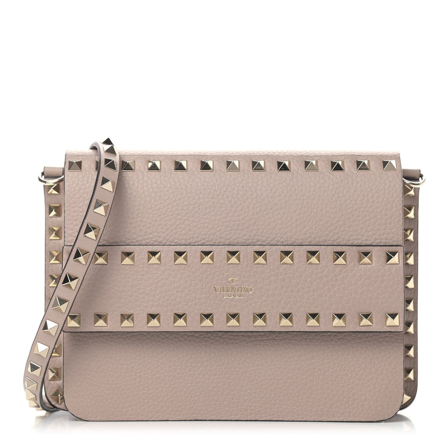 Pebbled Calfskin Rockstud Side Slip Crossbody Poudre