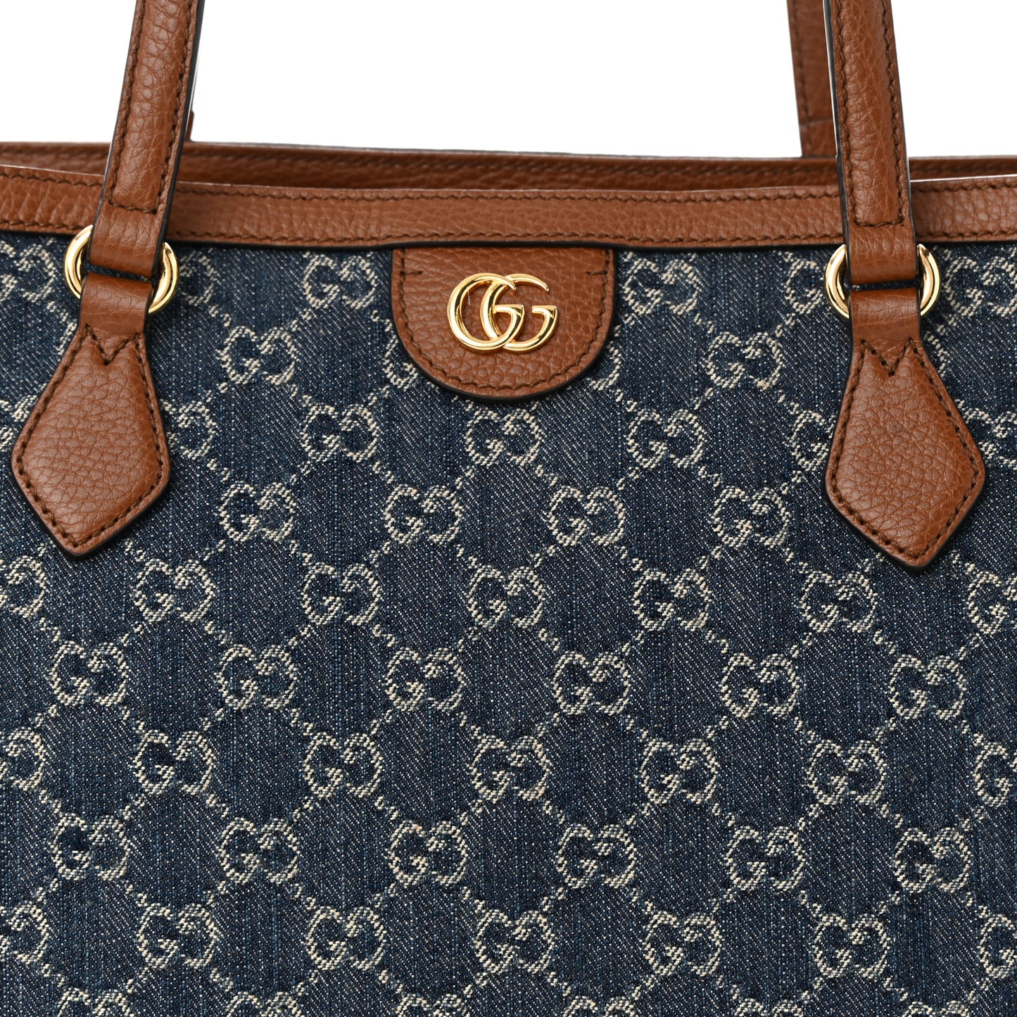 New Denim GG Monogram Medium Ophidia Shopping Tote Blue Tea Cuir