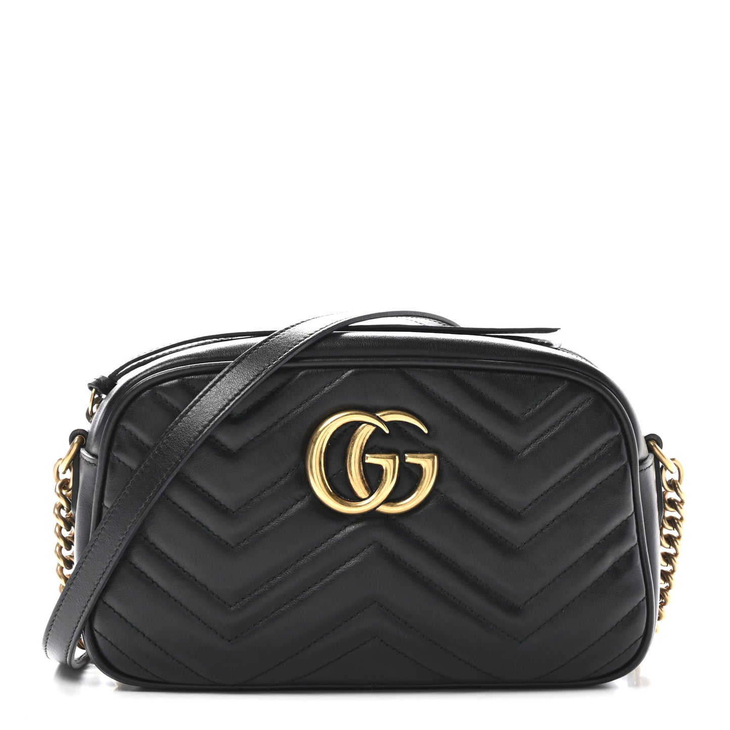 Calfskin Matelasse Small GG Marmont Chain Shoulder Bag Black