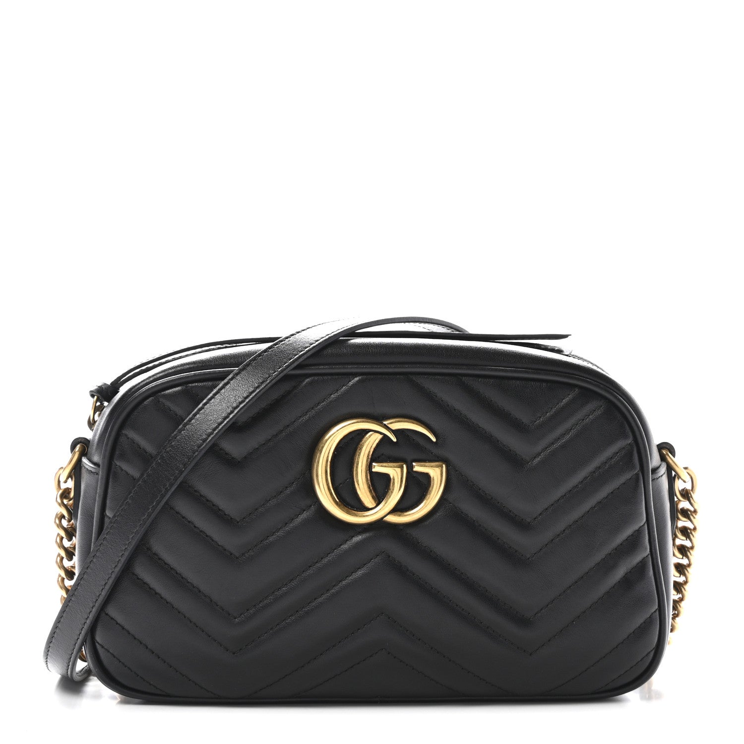 Gucci Calfskin Matelasse Small GG Marmont Chain Shoulder Bag Black 1 of 11