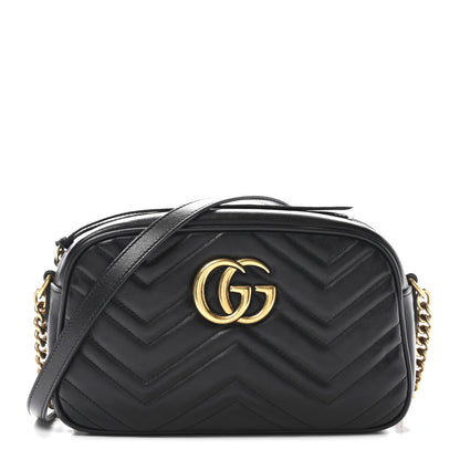 Gucci Calfskin Matelasse Small GG Marmont Chain Shoulder Bag Black 1 of 11