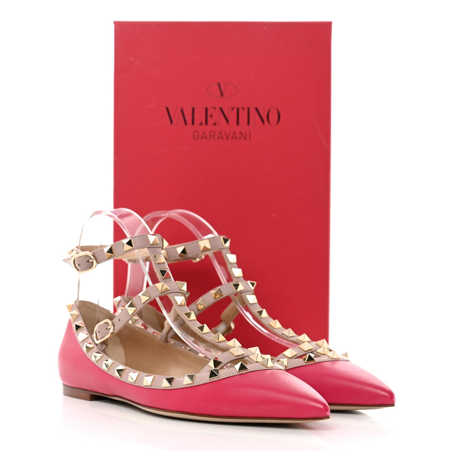 Calfskin Nappa Rockstud Cage Ballerina Flats 40 Cyclamin Poudre