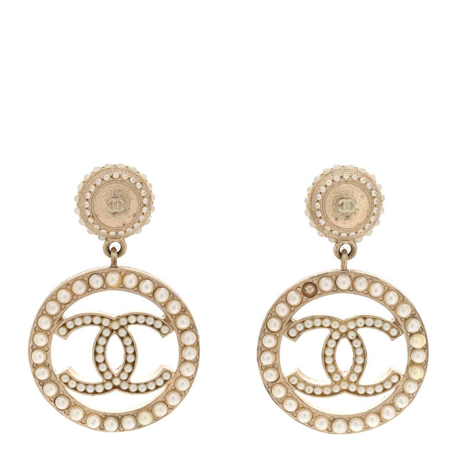 Chanel Pearl CC Drop Earrings Light Gold 1 of 5