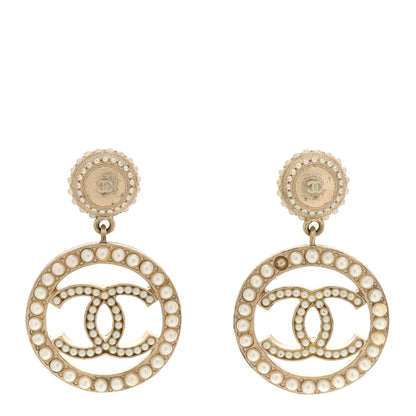 Chanel Pearl CC Drop Earrings Light Gold 1 of 5