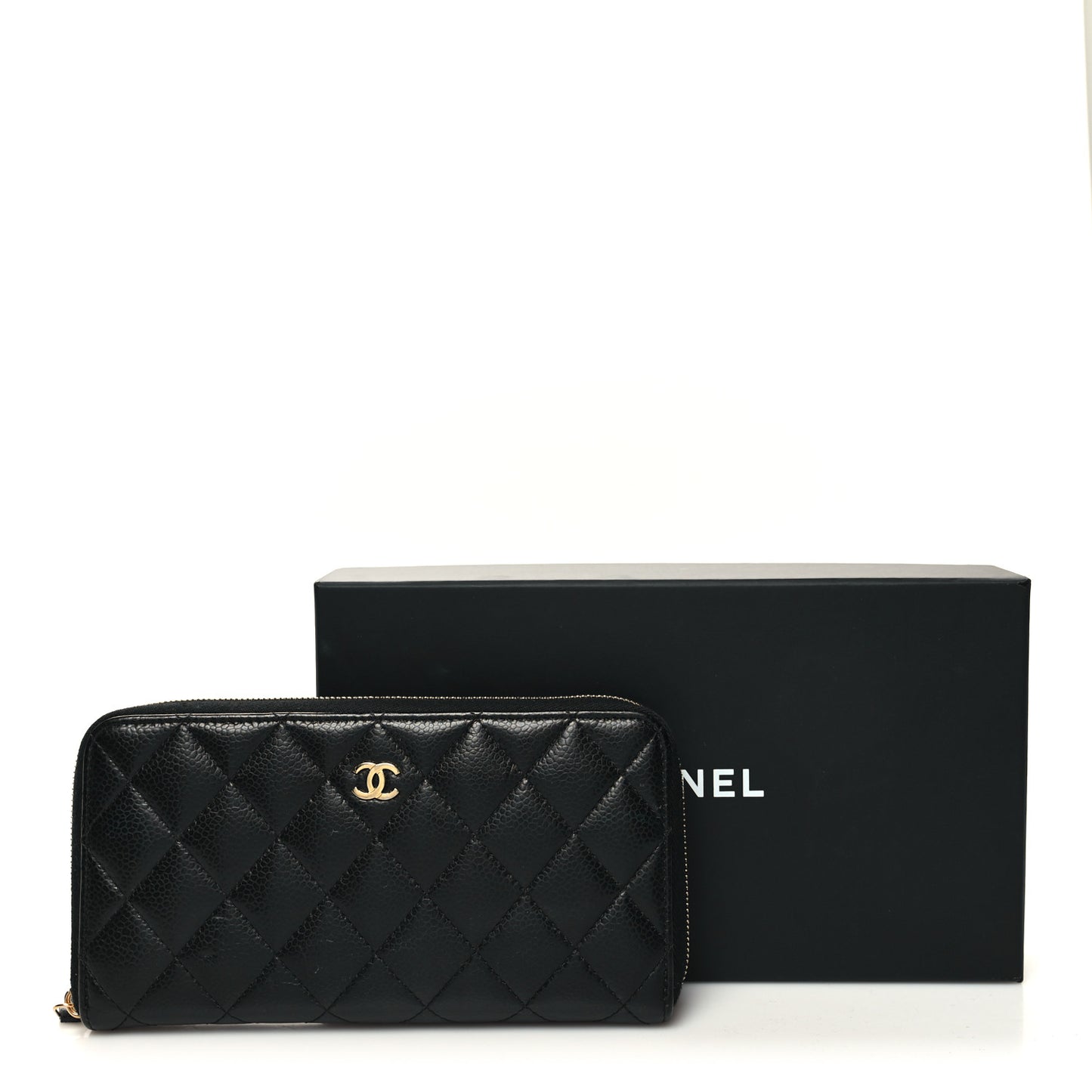 Caviar Quilted Large Gusset Zip Around Wallet Black