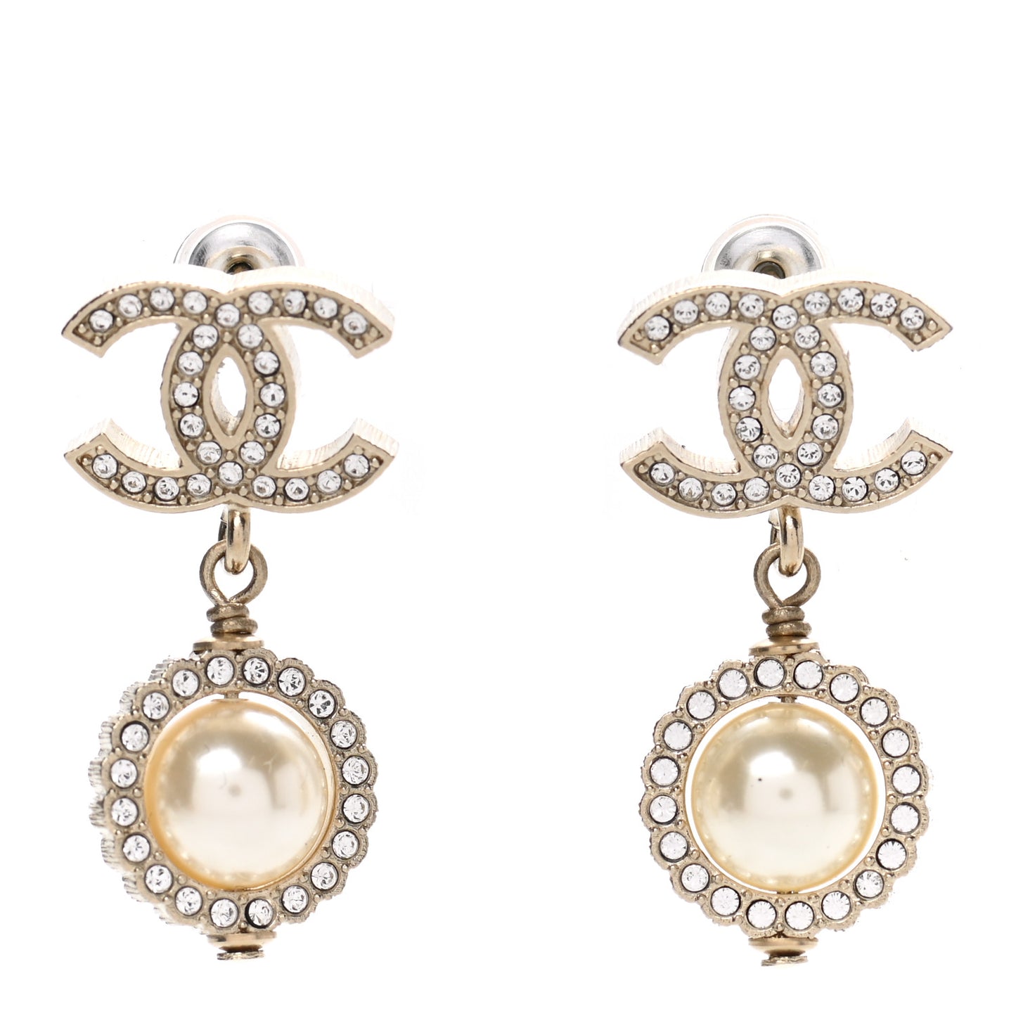 Crystal Pearl Pearls Coronation CC Drop Earrings Gold