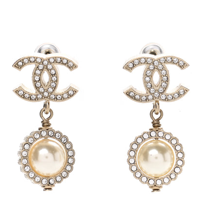 Chanel Crystal Pearl Pearls Coronation CC Drop Earrings Gold 1 of 5