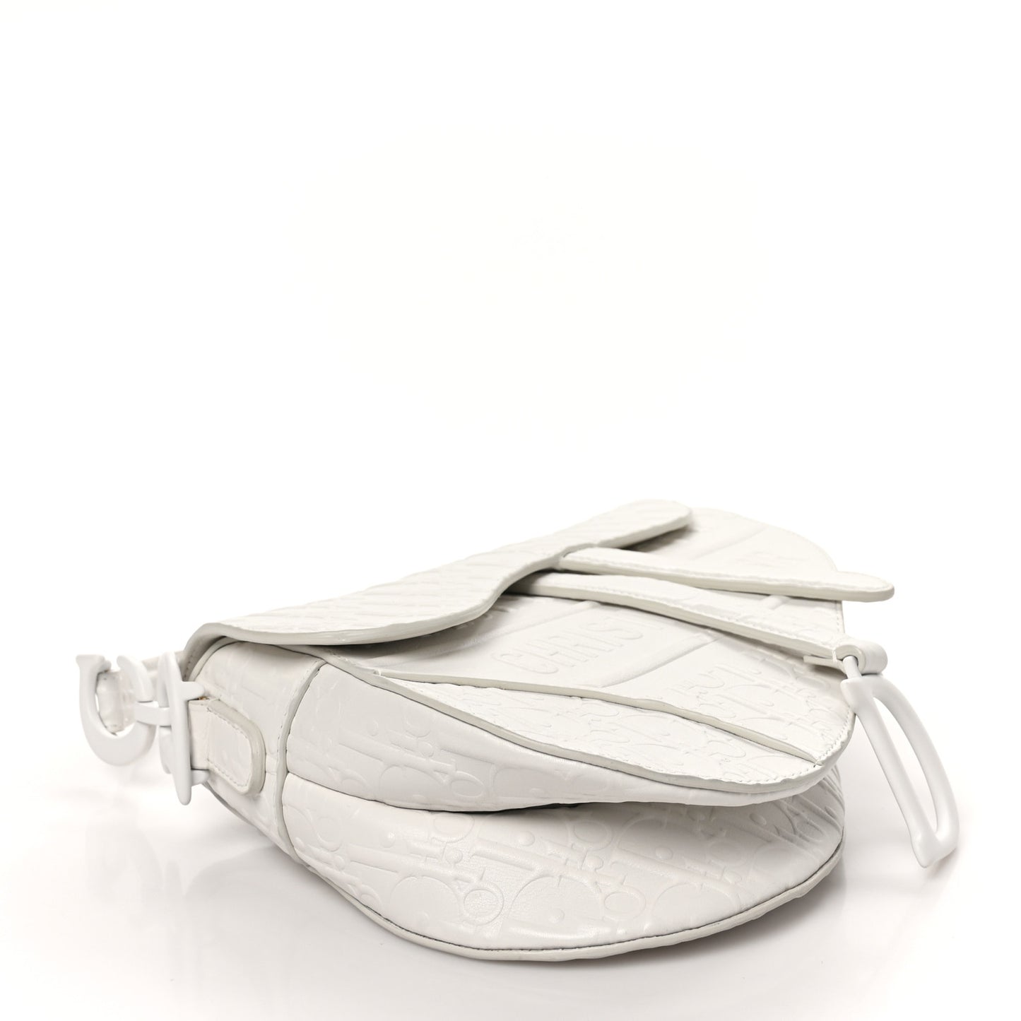 Calfskin Embossed Oblique Saddle Bag White