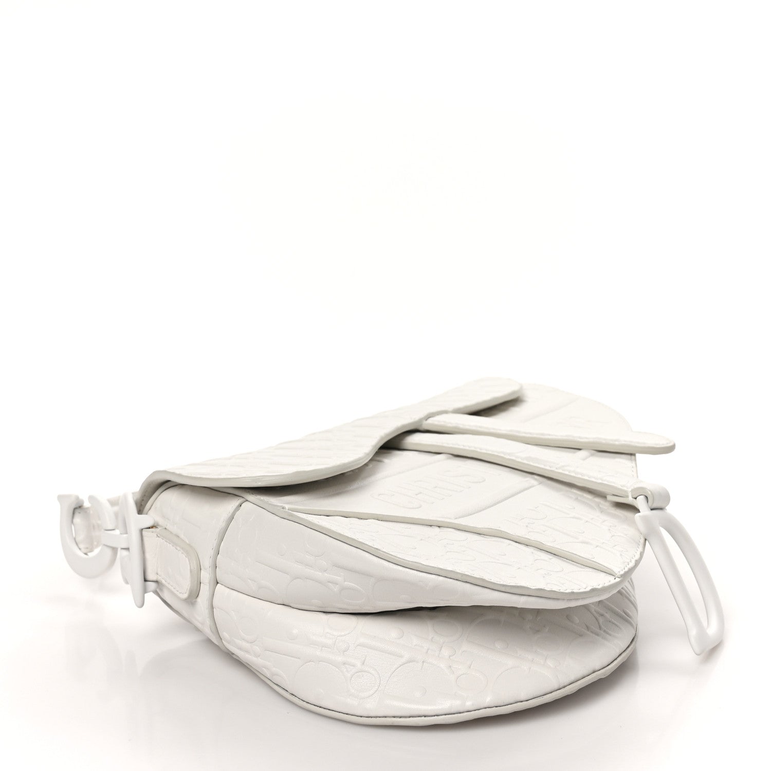 Christian Dior Calfskin Embossed Oblique Saddle Bag White 4 of 10
