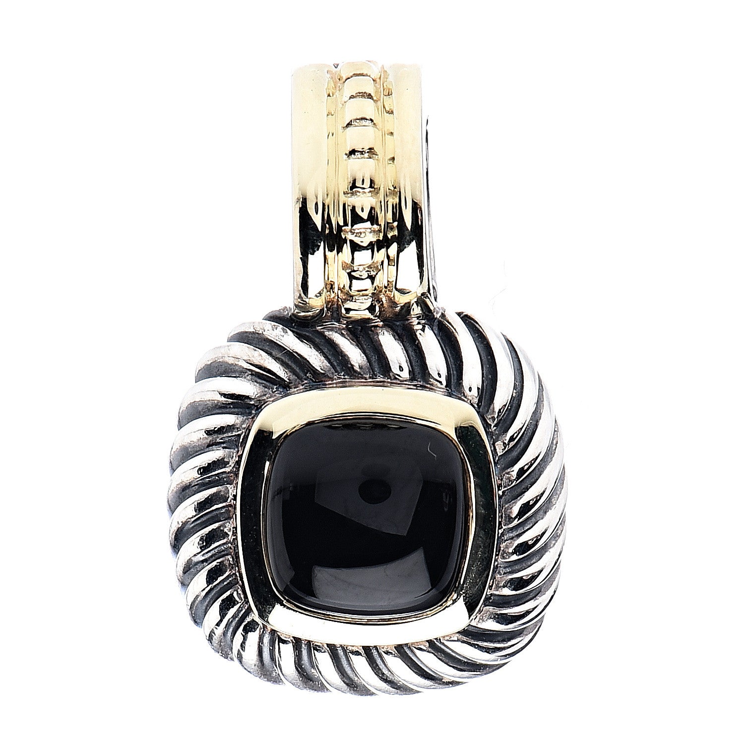 David Yurman Sterling Silver 14K Yellow Gold Black Onyx 7mm Albion Pendant 1 of 3
