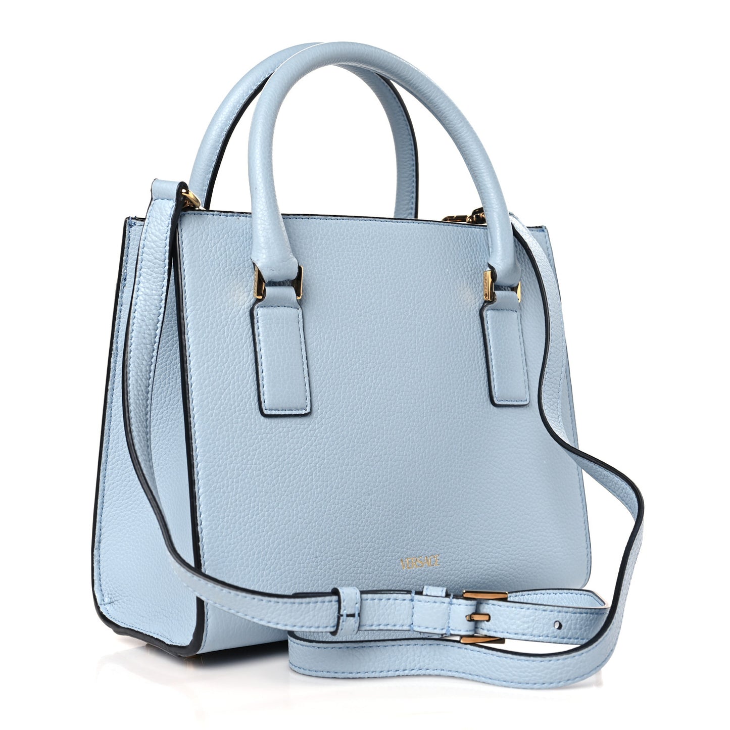 Grainy Calfskin Virtus Top Handle Tote Blue