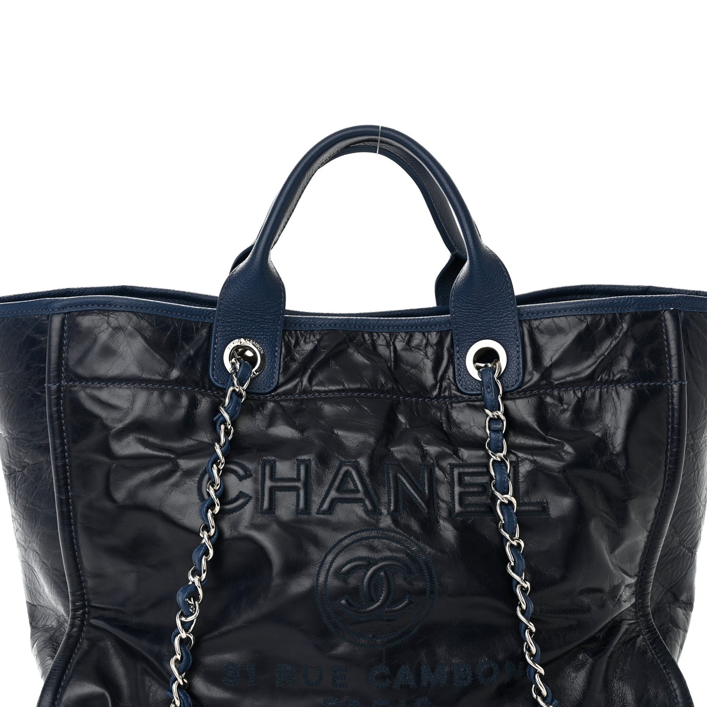 Glazed Calfskin Large Deauville Tote Blue