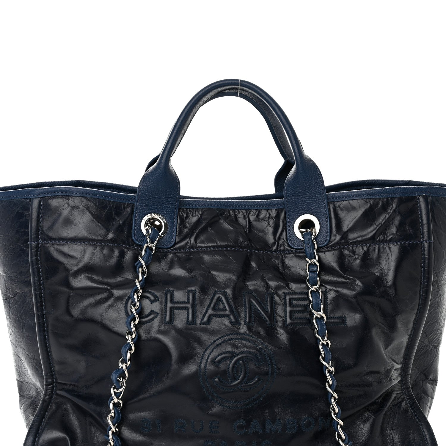 Chanel Glazed Calfskin Large Deauville Tote Blue 8 of 14