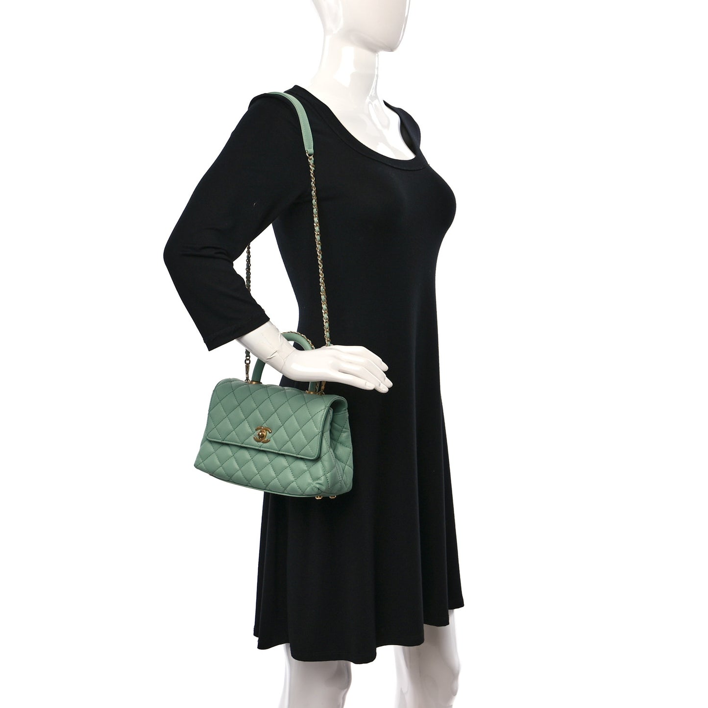 Caviar Quilted Mini Coco Chain Handle Flap Light Green