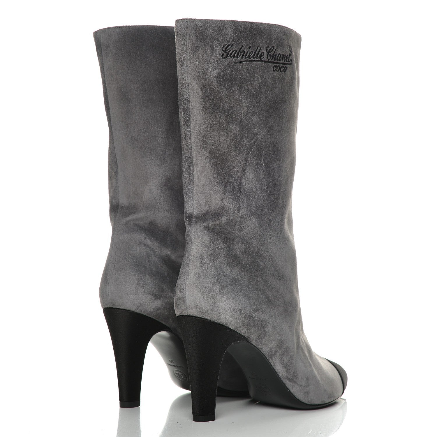 Chanel Suede Calfskin Satin Cap Toe Short Boots 39 Grey Black 4 of 12