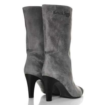 Chanel Suede Calfskin Satin Cap Toe Short Boots 39 Grey Black 4 of 12