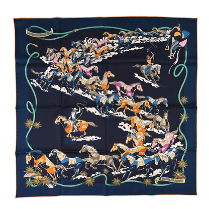Hermes Silk Les Mustangs Double Face Scarf 90 Bleu Noir Mandarine 1 of 5