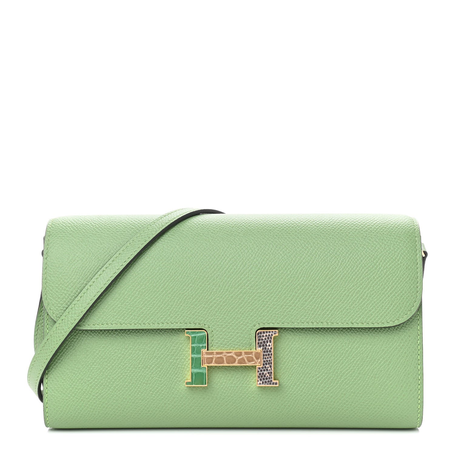 Hermes Epsom Alligator Lizard Constance Wallet To Go Vert Criquet Cactus Beige Sable Ombre 1 of 8