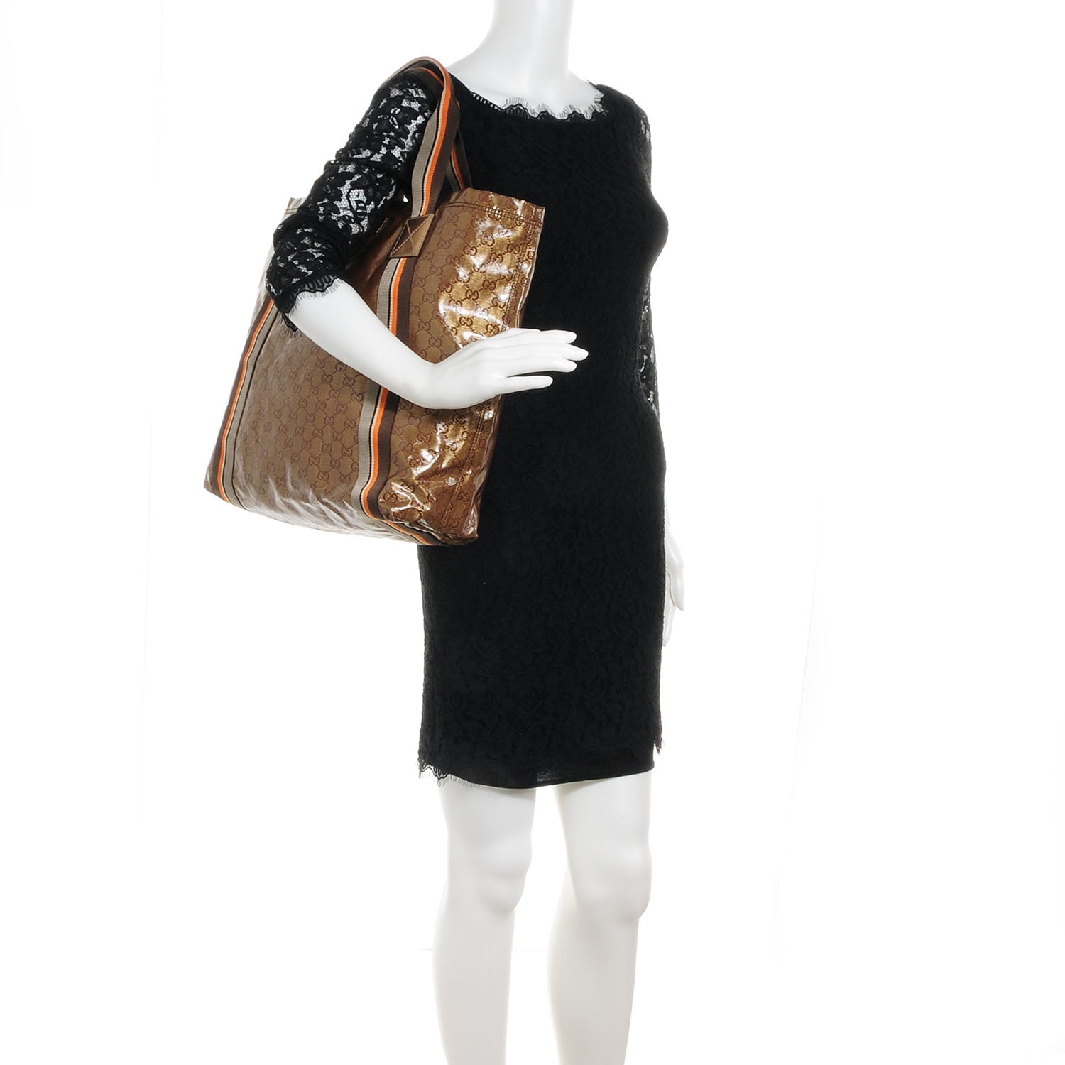Gucci Crystal Monogram Medium Web Handle Vertical Tote Bronze 2 of 8