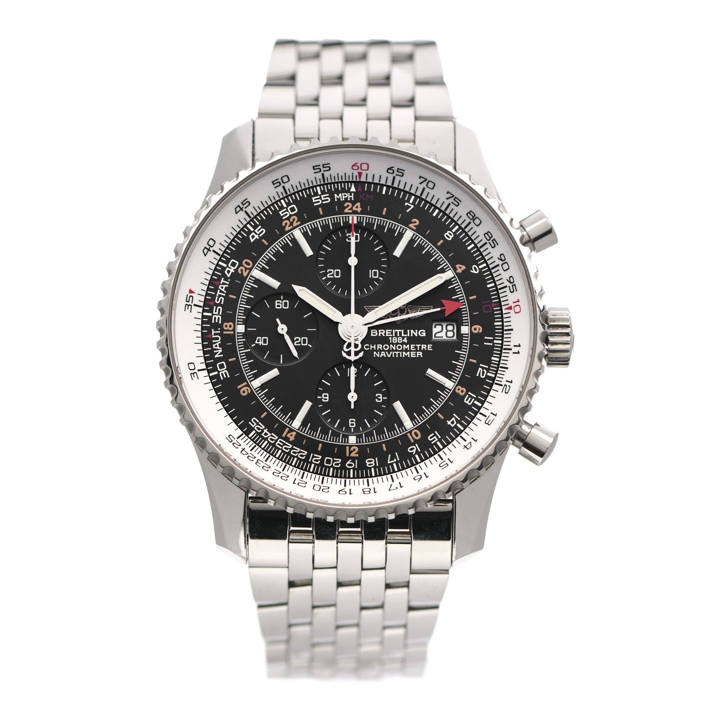 Stainless Steel 46mm Navitimer GMT World Automatic Watch Black A24322