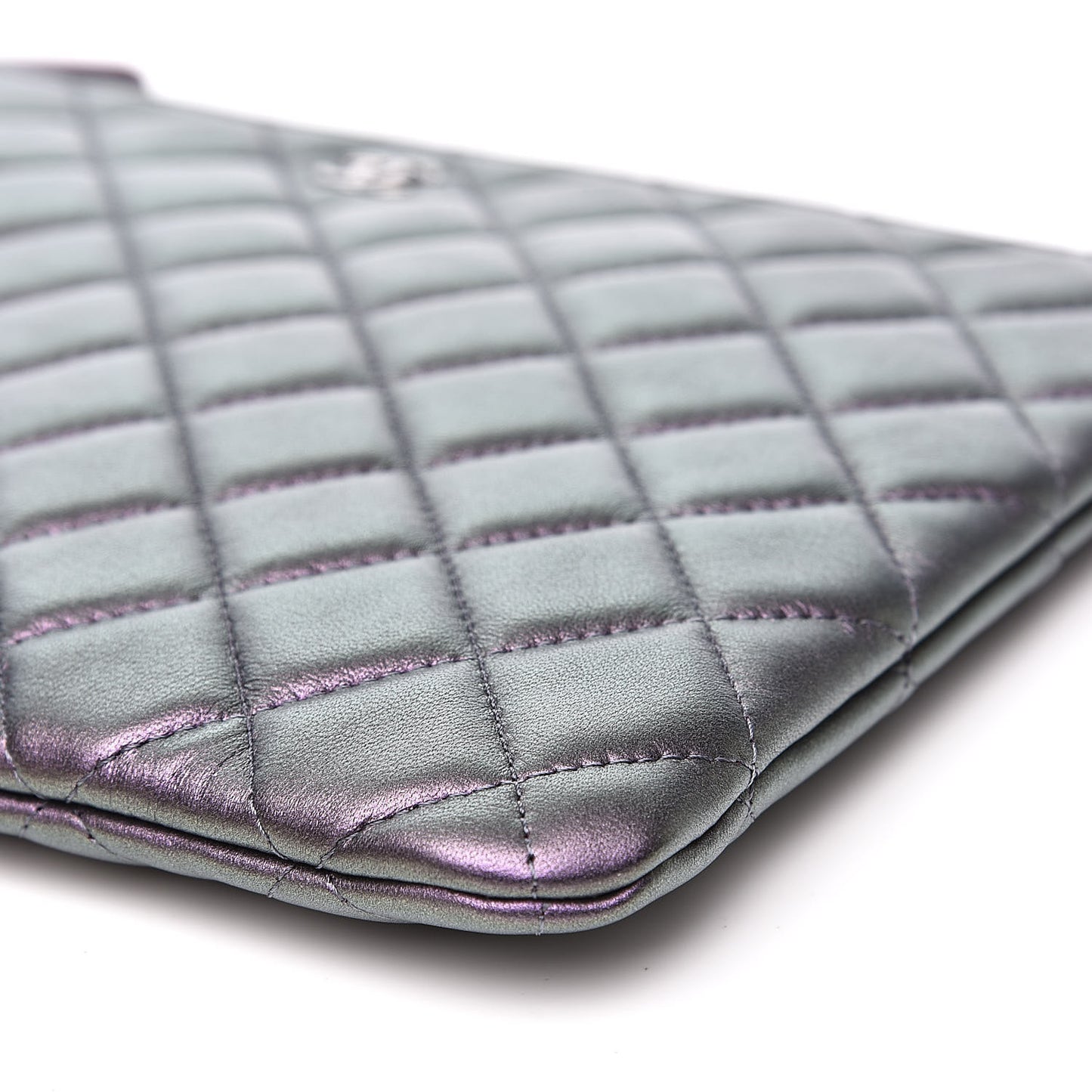 Metallic Lambskin Quilted Medium Cosmetic Case Purple