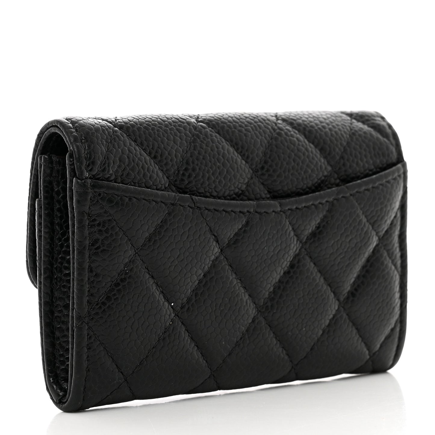 Caviar Quilted Flap Card Holder Wallet Black