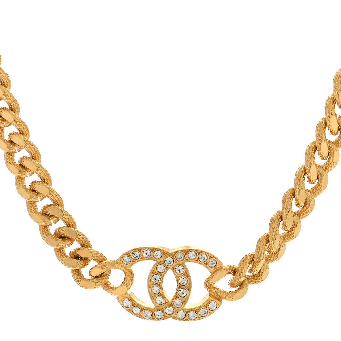 Crystal Chain Link CC Choker Necklace Gold