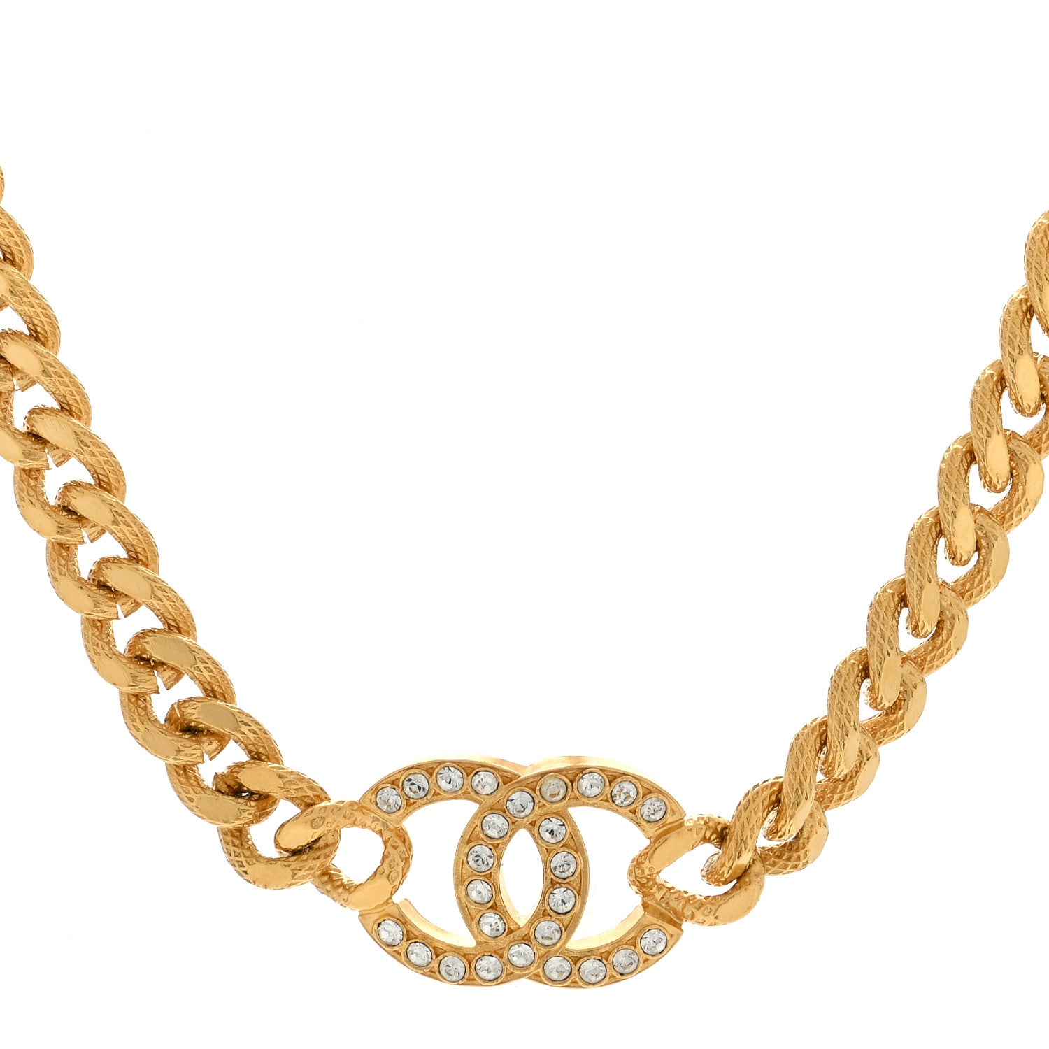 Chanel Crystal Chain Link CC Choker Necklace Gold 1 of 4