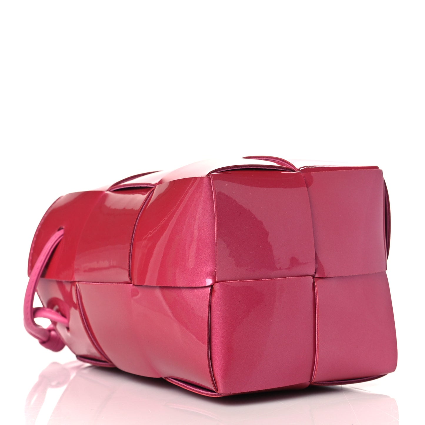 Patent Maxi Intrecciato Mini Cassette Bucket Bag Pink