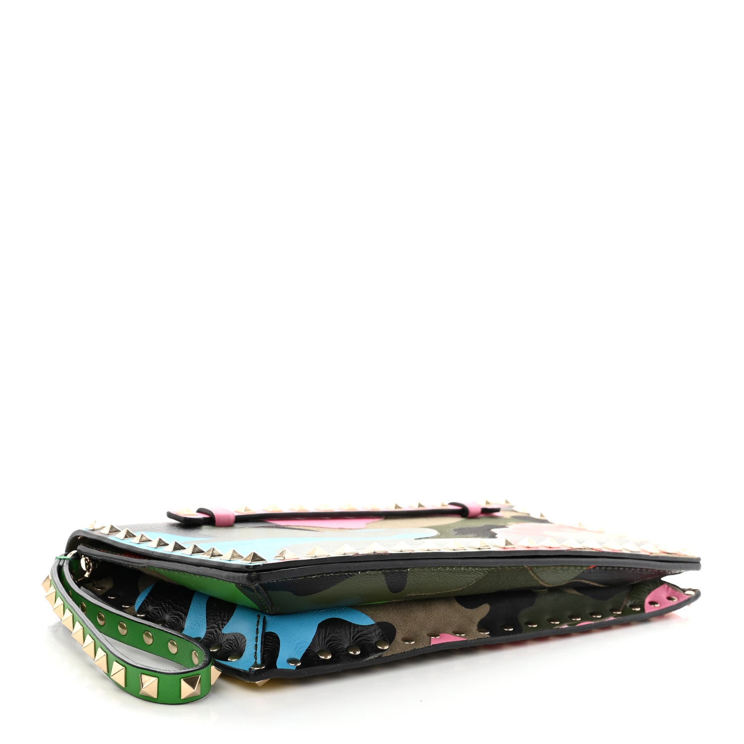 Valentino Garavani Nappa Canvas Camouflage Rockstud Wristlet Clutch Army Green Ninphea Parrot 5 of 10