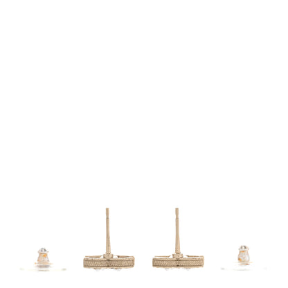Chanel Pearl Crystal CC Charms Stud Earrings Light Gold 3 of 5