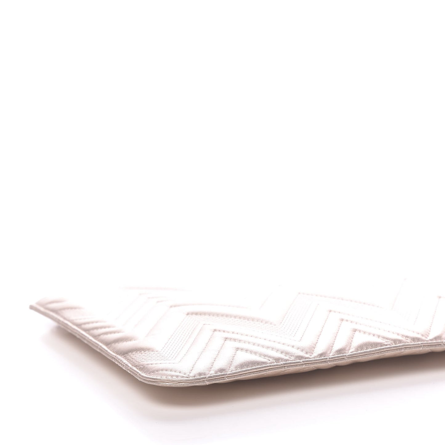 Metallic Lambskin Chevron Quilted Medium Cosmetic Case Light Pink