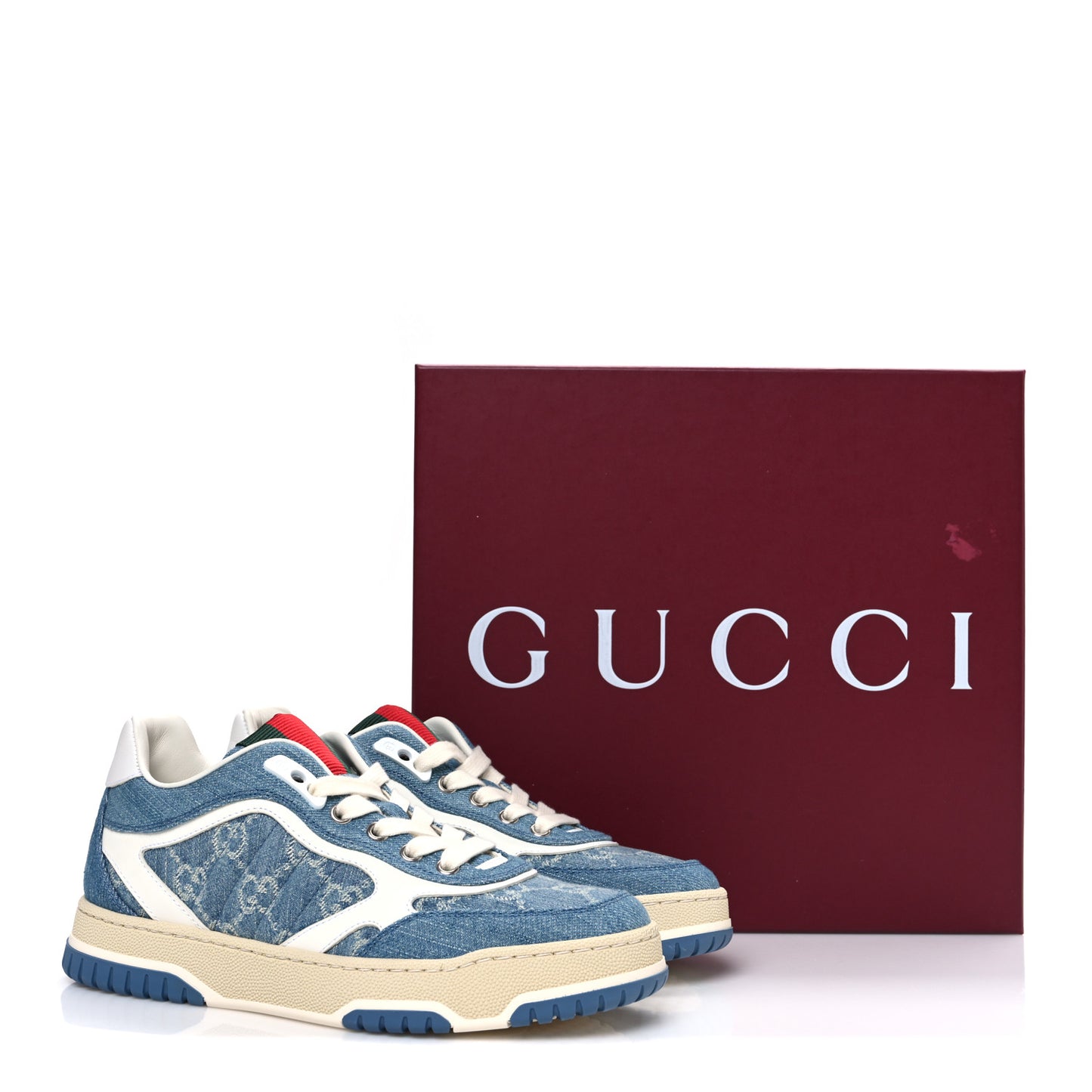 New Denim Delave GG Monogram Womens Re-Web Sneakers 36 Light Blue Royale
