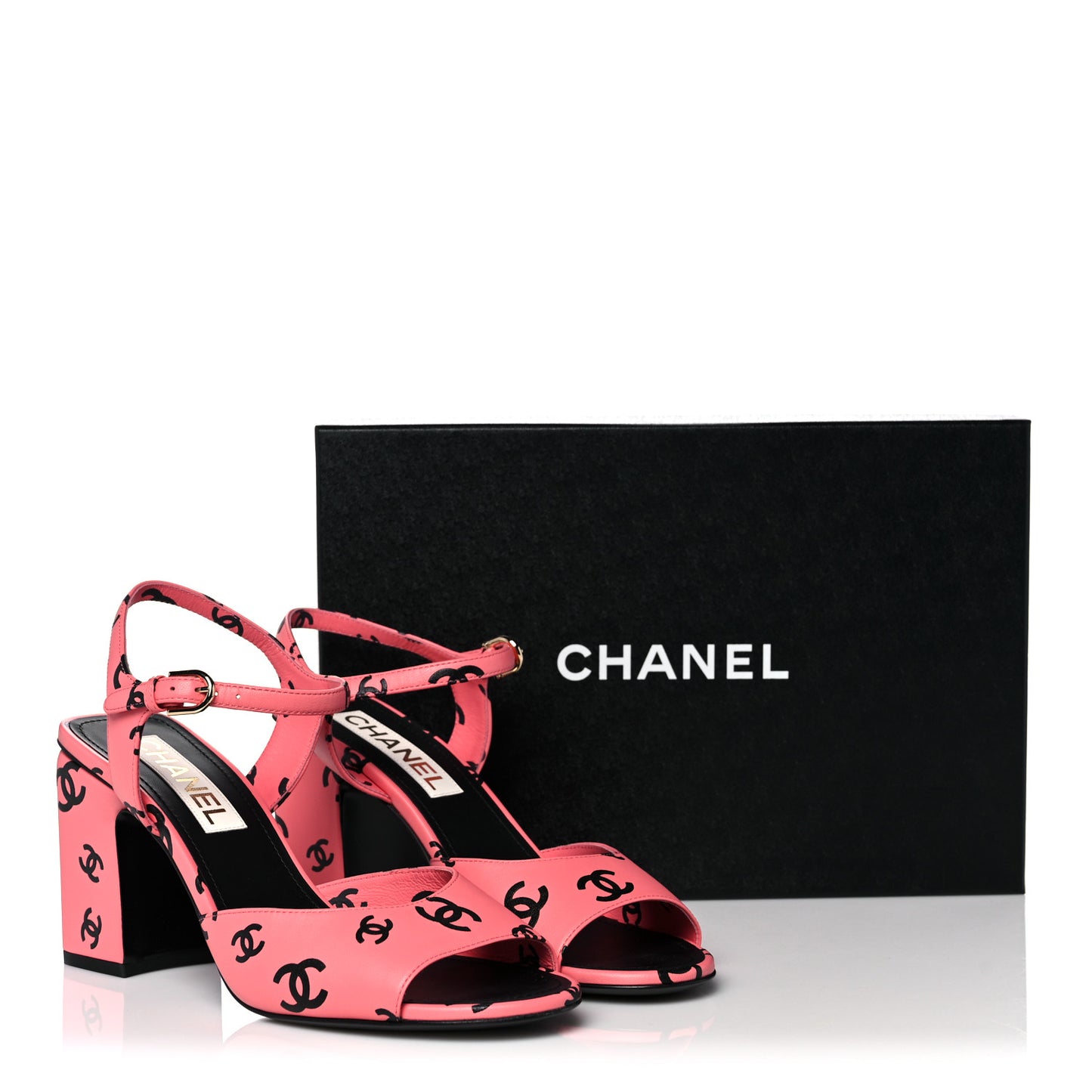 Printed Lambskin CC Sandals 40 Pink Black
