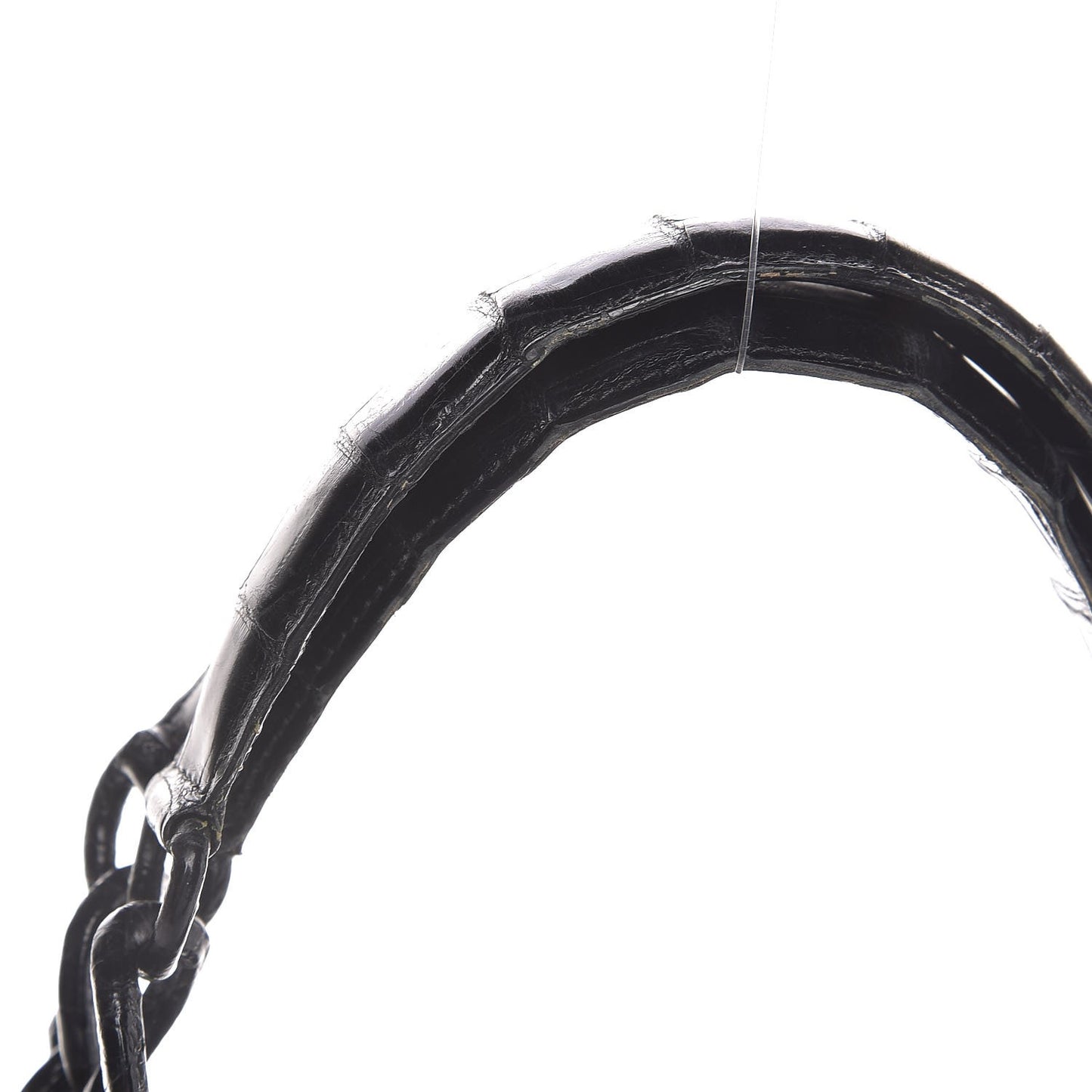 Glossy Crocodile Chain Tote Black